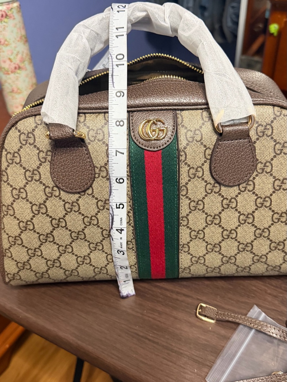 Fashion bag. 1:1 Gucci Brown GG Supreme Canvas Web Stripe Satchel. - Picture 3 of 15